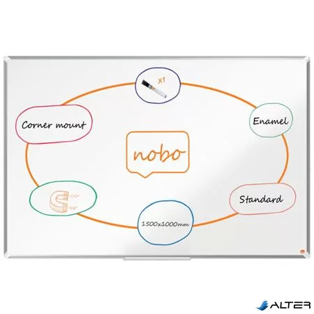 Fehértábla, zománcozott, mágneses, 150x100 cm, alumínium keret, NOBO "Premium Plus"