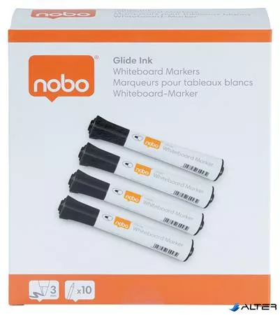 Táblamarker, kúpos hegyű, 2 mm, 10 db, NOBO "Glide", fekete