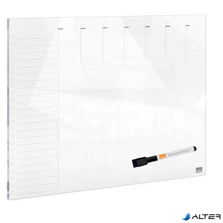 Tervezőtábla, üveg, mágneses felület, heti, 43x56 cm, NOBO "Home", fehér