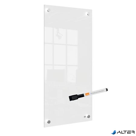 Üzenőtábla, üveg, fali, keskeny, 30x60 cm, NOBO "Home", fehér