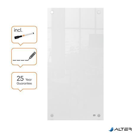 Üzenőtábla, üveg, fali, keskeny, 30x60 cm, NOBO "Home", fehér