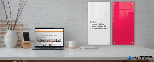 Üzenőtábla, üveg, fali, keskeny, 30x60 cm, NOBO "Home", fehér