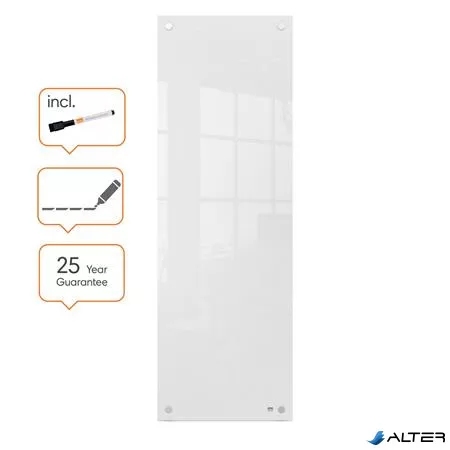 Üzenőtábla, üveg, fali, keskeny, 30x90 cm, NOBO "Home", fehér