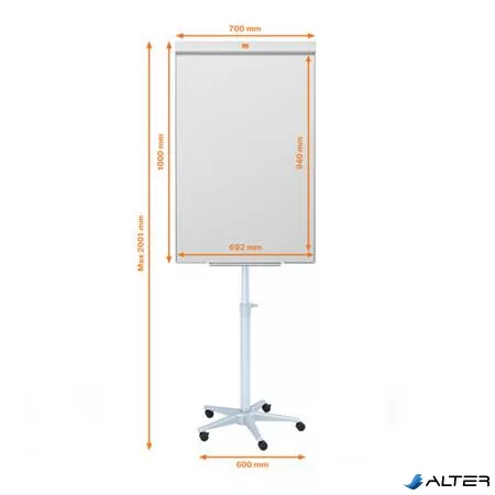 Flipchart tábla, mobil,  mágneses felület, 70x200 cm, NOBO "Impression Pro", fehér