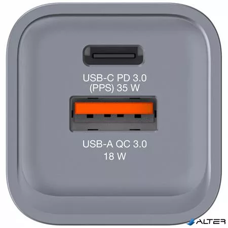 Hálózati töltő, 1xUSB-C PD (35W), USB-A QC 3.0, EU/UK/US, GaN, VERBATIM