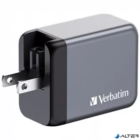 Hálózati töltő, 2xUSB-C PD (65W), USB-A QC 3.0, EU/UK/US, GaN, VERBATIM