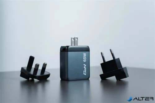 Hálózati töltő, 2xUSB-C PD (65W), USB-A QC 3.0, EU/UK/US, GaN, VERBATIM
