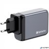 Hálózati töltő, 2xUSB-C PD (100W), USB-C PD (65W), USB-A QC 3.0, EU/UK/US, GaN, VERBATIM