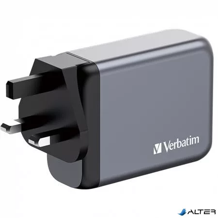 Hálózati töltő, 2xUSB-C PD (100W), USB-C PD (65W), USB-A QC 3.0, EU/UK/US, GaN, VERBATIM