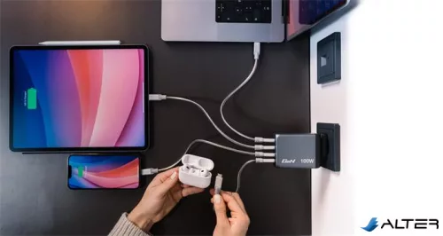 Hálózati töltő, 2xUSB-C PD (100W), USB-C PD (65W), USB-A QC 3.0, EU/UK/US, GaN, VERBATIM