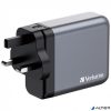 Hálózati töltő, 2xUSB-C PD (140W), USB-C PD (20W), USB-A QC 3.0, EU/UK/US, GaN, VERBATIM