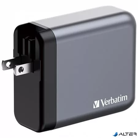 Hálózati töltő, 2xUSB-C PD (140W), USB-C PD (20W), USB-A QC 3.0, EU/UK/US, GaN, VERBATIM