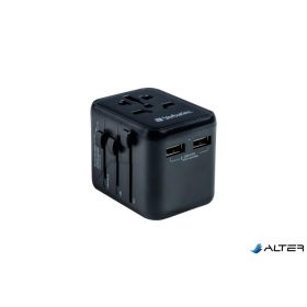   Utazóadapter, univerzális, 2xUSB, VERBATIM 'UTA-01'