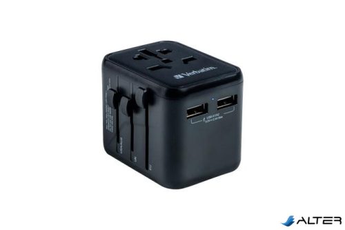 Utazó adapter, univerzális, 2xUSB, VERBATIM "UTA-01"