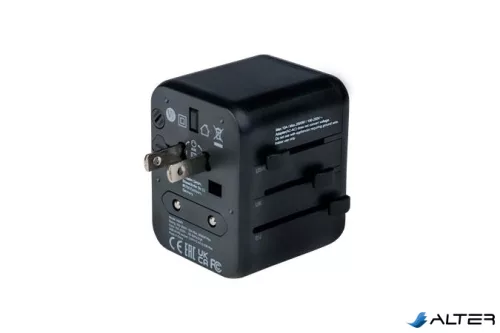 Utazóadapter, univerzális, 2xUSB, VERBATIM 'UTA-01'