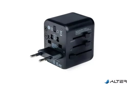 Utazóadapter, univerzális, 2xUSB, VERBATIM 'UTA-01'