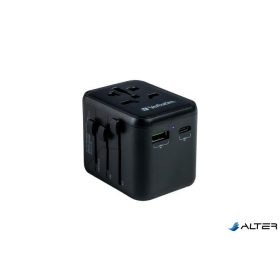   Utazóadapter, univerzális, USB-A(QC 3.0)/USB-C(PD20W)2xUSB, VERBATIM 'UTA-02'