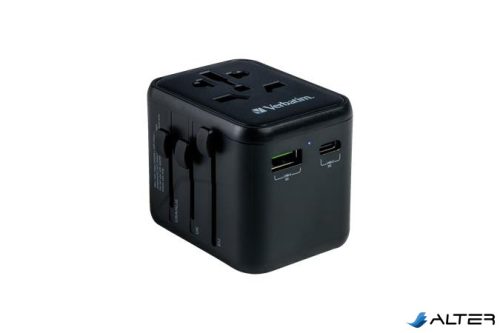 Utazó adapter, univerzális, USB-A(QC 3.0)/USB-C(PD20W)2xUSB, VERBATIM "UTA-02"