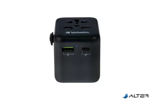 Utazóadapter, univerzális, USB-A(QC 3.0)/USB-C(PD20W)2xUSB, VERBATIM 'UTA-02'