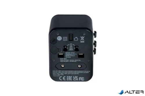 Utazóadapter, univerzális, USB-A(QC 3.0)/USB-C(PD20W)2xUSB, VERBATIM 'UTA-02'