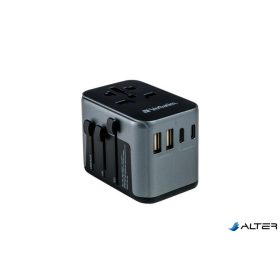   Utazóadapter, univerzális, USB-A(QC 3.0)/USB-C(PD30W)2xUSB, VERBATIM 'UTA-03'