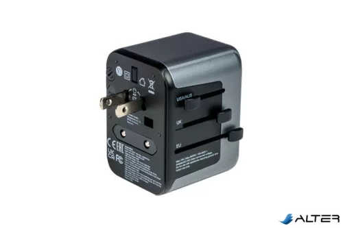 Utazóadapter, univerzális, USB-A(QC 3.0)/USB-C(PD30W)2xUSB, VERBATIM 'UTA-03'