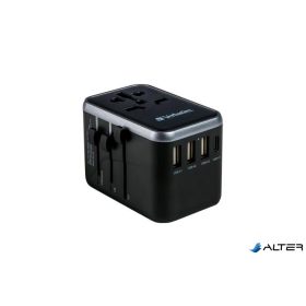   Utazóadapter, univerzális, USB-A(QC 3.0)/USB-C(PD61W)2xUSB, VERBATIM 'UTA-04'
