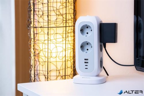 Elosztó, álló, 11 aljzat, 2xUSB-A, 2xUSB-C, VERBATIM 'EUPT-01'