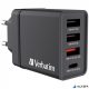 Hálózati töltő, 1xUSB-C PD (20W), USB-A QC 3.0, 2xUSB-A (10W), VERBATIM, fekete
