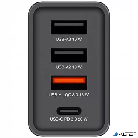 Hálózati töltő, 1xUSB-C PD (20W), USB-A QC 3.0, 2xUSB-A (10W), VERBATIM, fekete