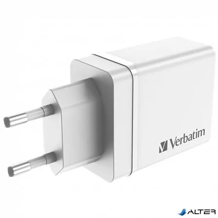 Hálózati töltő, 1xUSB-C PD (20W), USB-A QC 3.0, 2xUSB-A (10W), VERBATIM, fehér