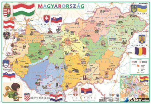 Könyökalátét, kétoldalas, A3, STIEFEL 'Gyerek Mo. közigazgatása /Mo. domborzata'
