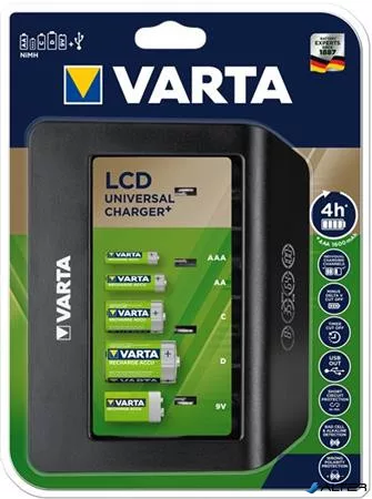 Elemtöltő, univerzális AA/AAA/C/D/9V, LCD kijelző, VARTA "Universal"