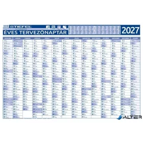   Éves tervező és projekt naptár, kétoldalas, fémléces, kék színű filctollal, 70x100 cm, 2027 évi, STIEFEL