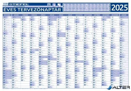 Éves tervező és projekt naptár, kétoldalas, fémléces, kék színű filctollal, 70x100 cm, 2025 évi, STIEFEL