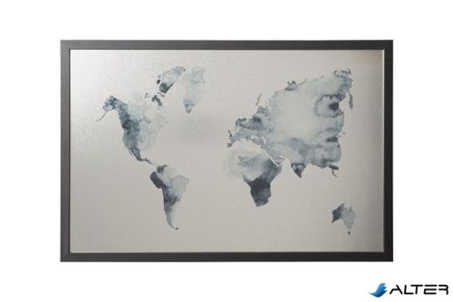Üzenőtábla, ezüst, mágneses, 60x40 cm, fekete fa keret, VICTORIA VISUAL, "Világtérkép"
