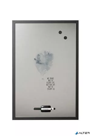 Üzenőtábla, ezüst, mágneses, 60x40 cm, fekete fa keret, VICTORIA VISUAL, "Travel"