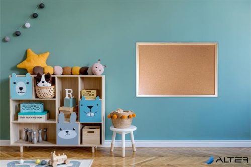Parafatábla, kétoldalas (parafa/parafa), 60x90 cm, fa keret, VICTORIA VISUAL